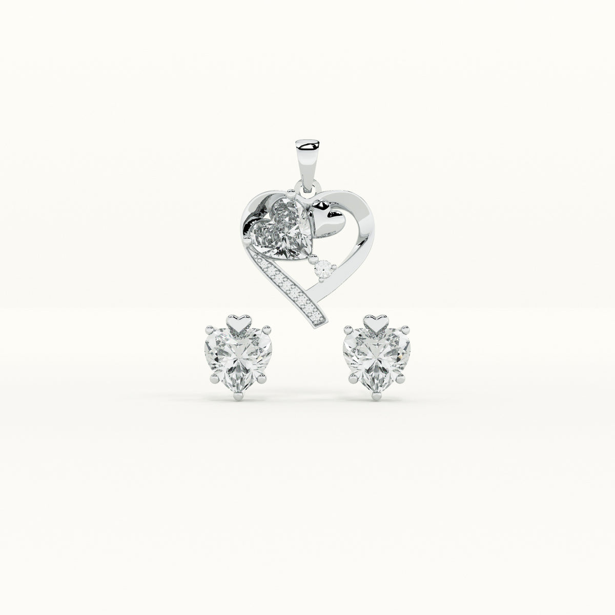 Crystal Heart 925 Sterling Silver Pendant Earring Set