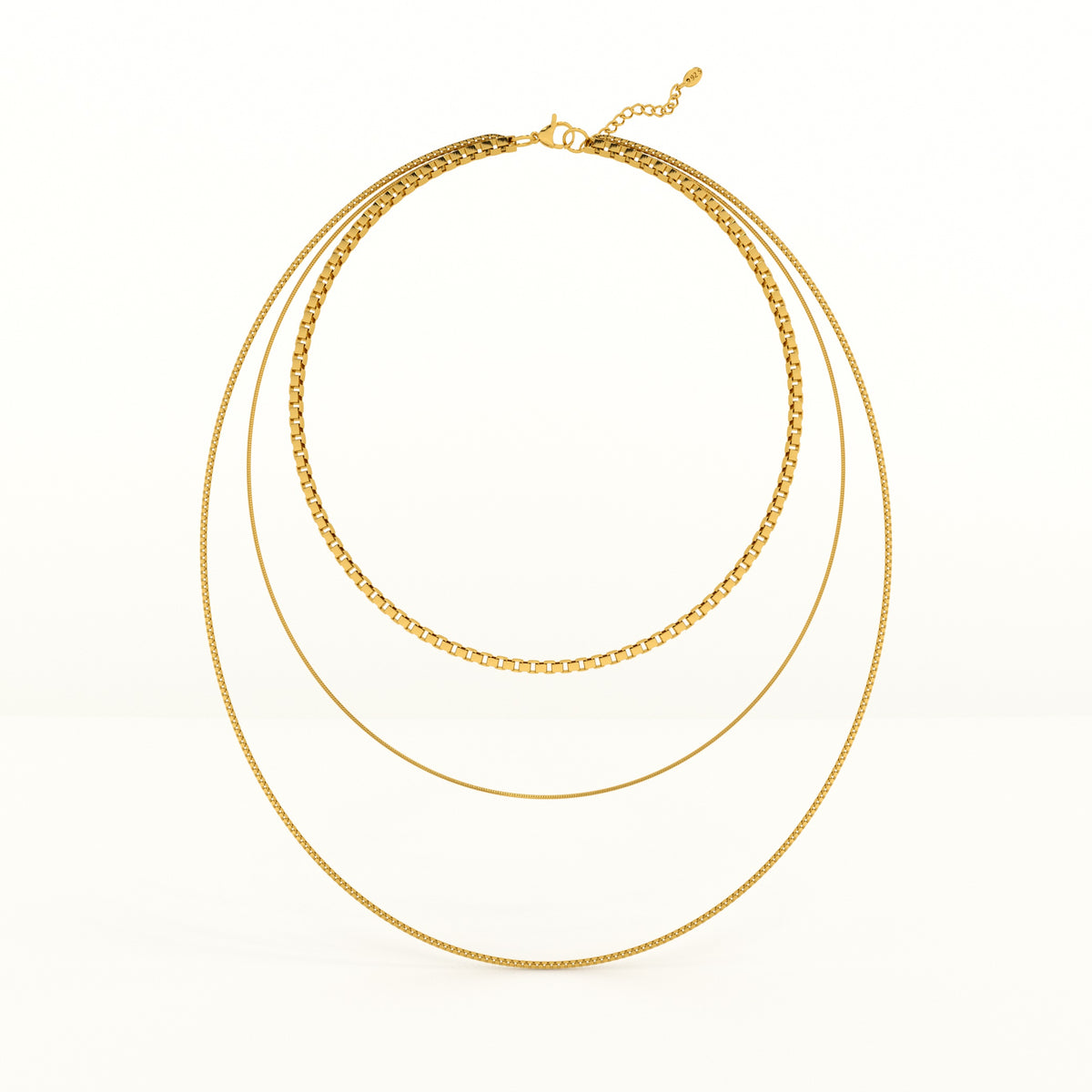 Gold Tone Box Chain Layered Necklace