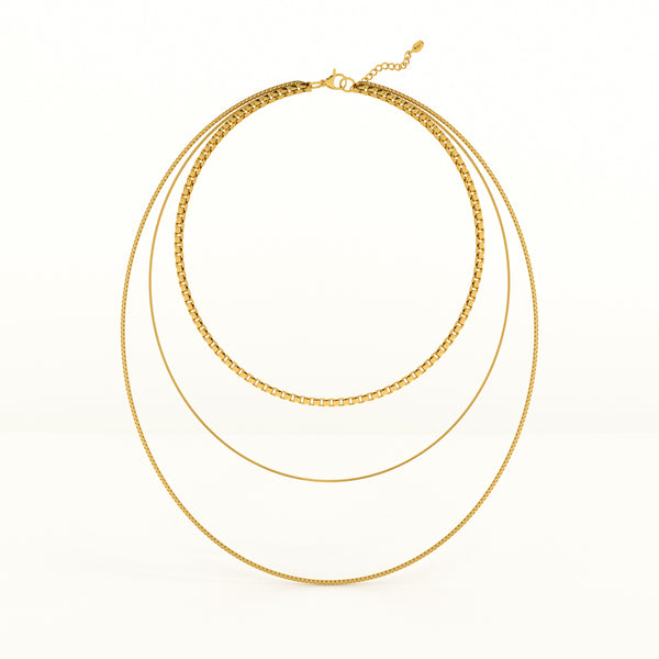 Gold Tone Box Chain Layered Necklace