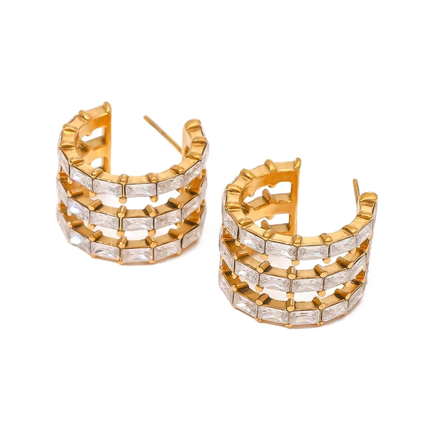 Golden Stripes Stone Stud Earrings