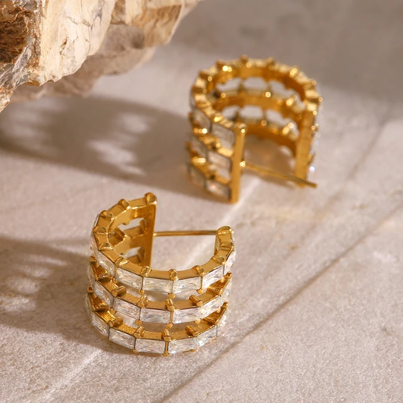 Golden Stripes Stone Stud Earrings