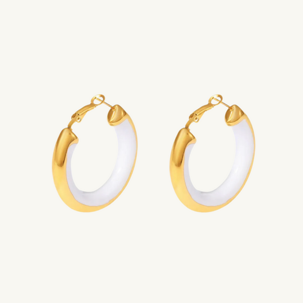 Golden White Hoop Earrings