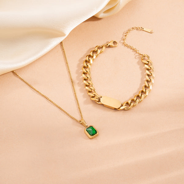 Classic Emerald Necklace & Small Bar Bracelet Combo Set