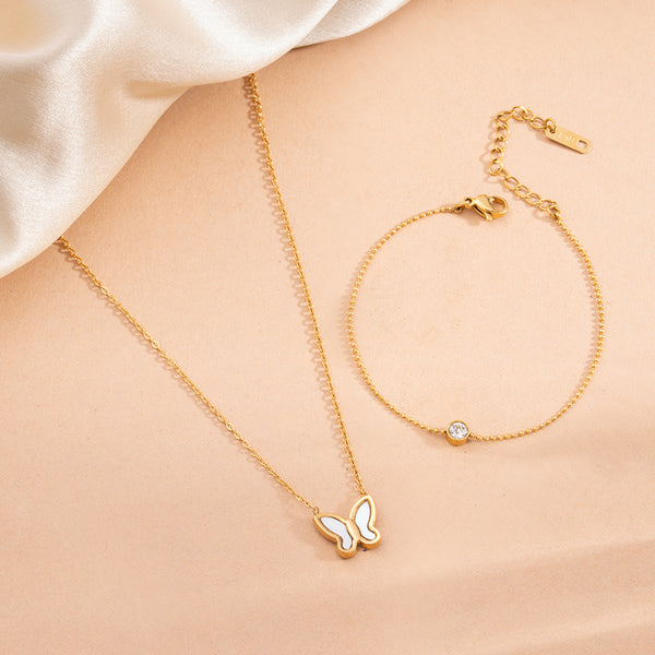 Little Butterfly Necklace & Solitary Spark Bracelet Combo Set