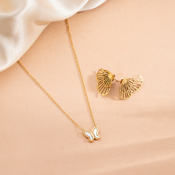 Little Butterfly Necklace & Butterfly Wing Stud Earrings Combo Set