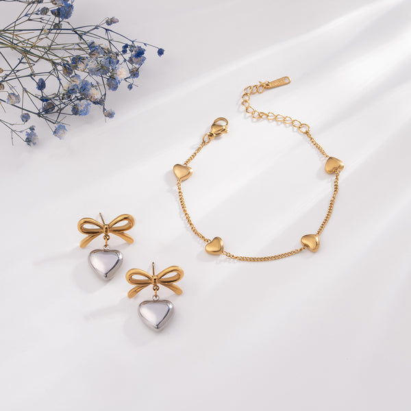 Lunar Heart Bracelet & Bi-metal Wrapped With Love Earrings Combo Set