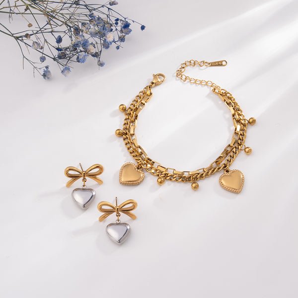 Hearts All Over Bracelet & Bi-metal Wrapped With Love Earrings Combo Set
