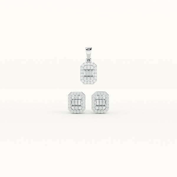 Emerald Cut Crystal 925 Sterling Silver Pendant & Earring Set - Image 1