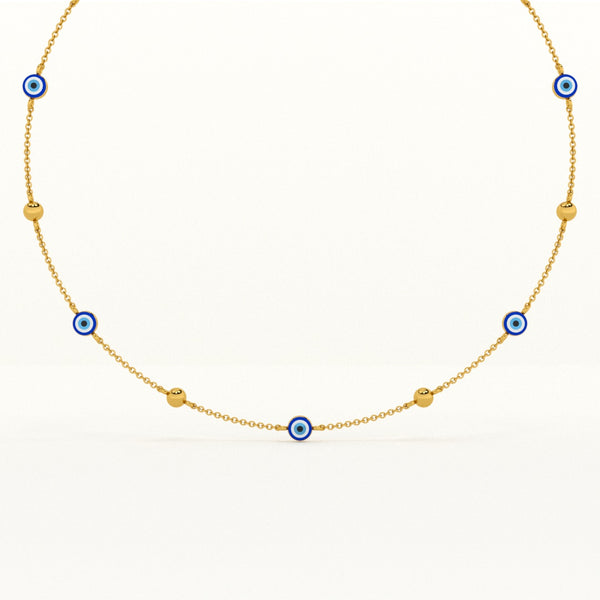 Evil Eye 925 Silver with Metal Balls Station Necklace