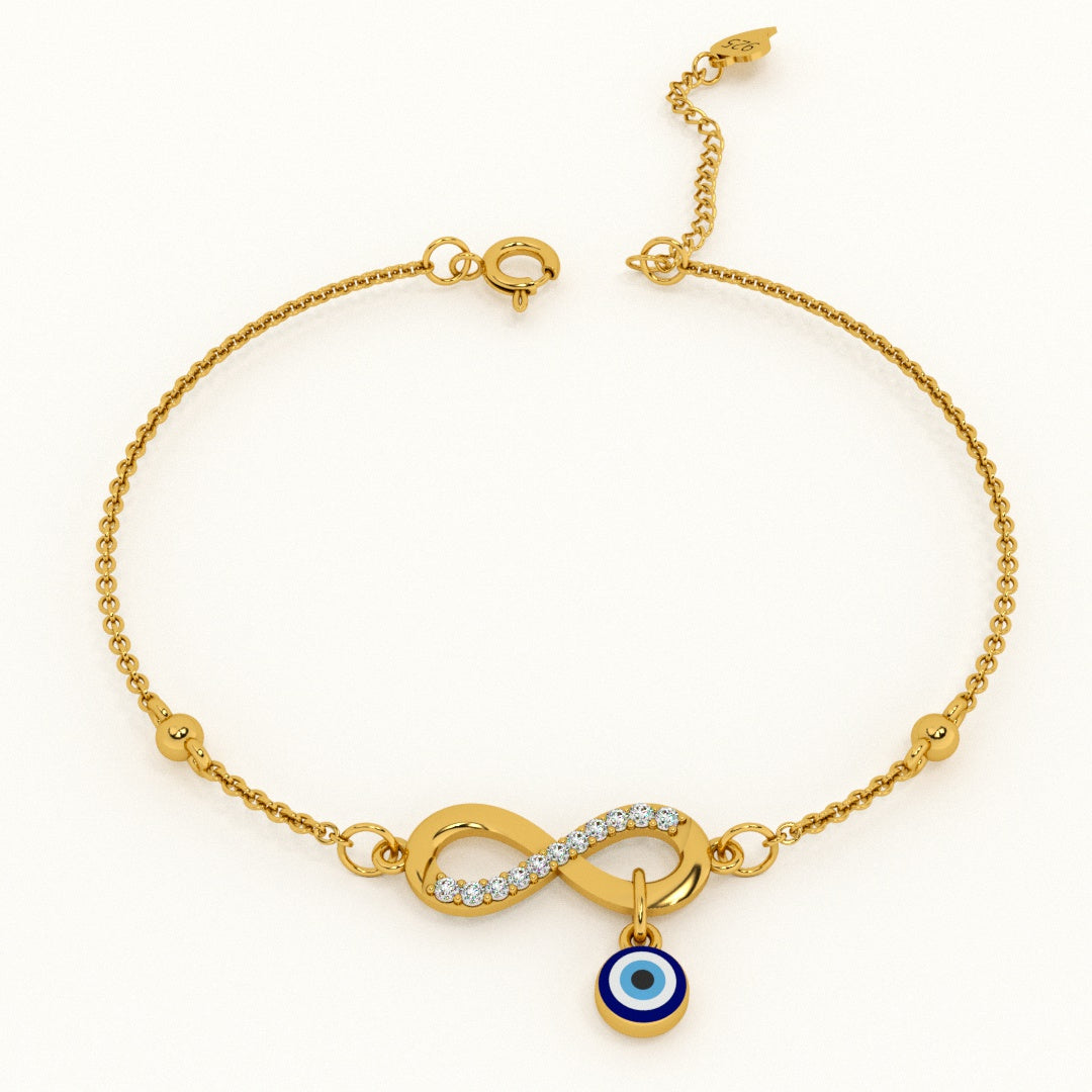 Evil Eye Infinite Charm 925 Silver Bracelet