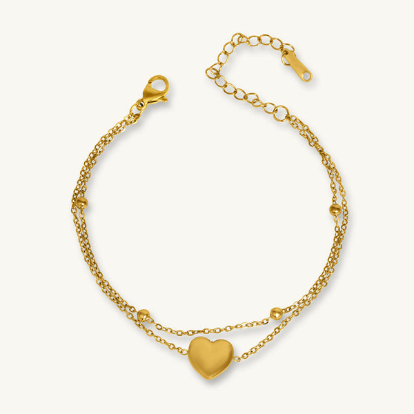 Layered Heart Charm Anklet