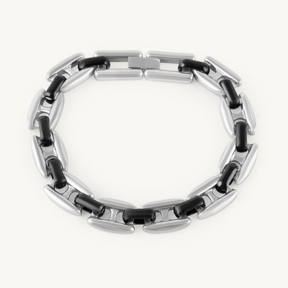 Bold Silver & Black Link Bracelet