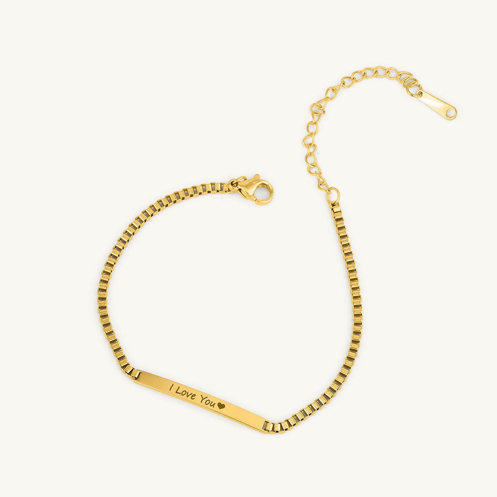 I Love You Small Bar Box Chain Bracelet