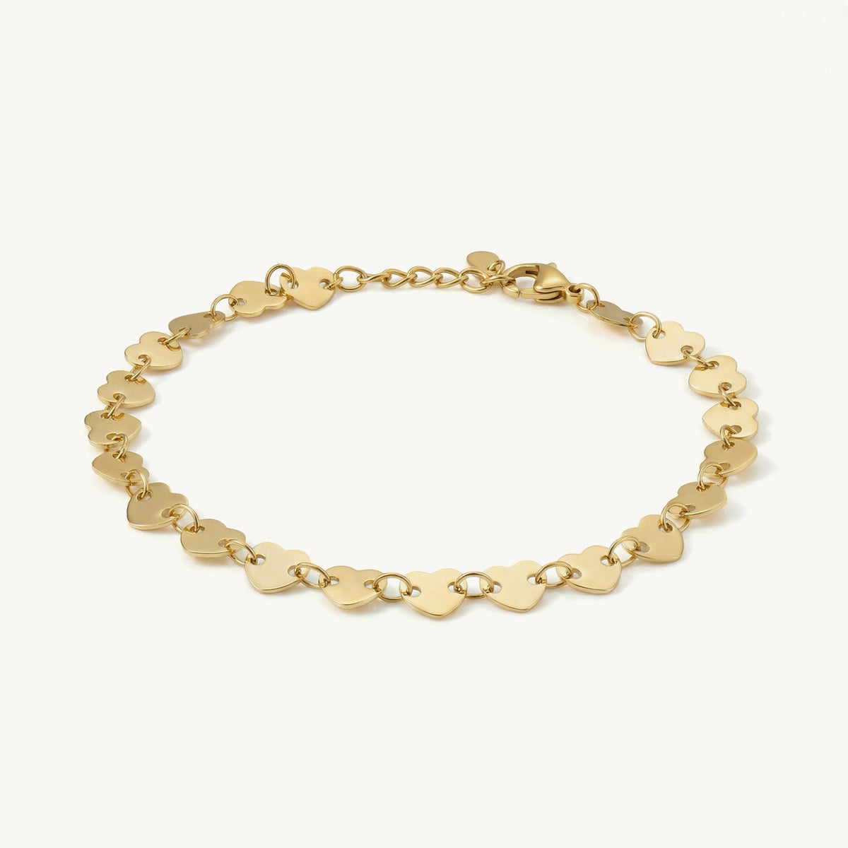 Flat Heart Linked Chain Bracelet