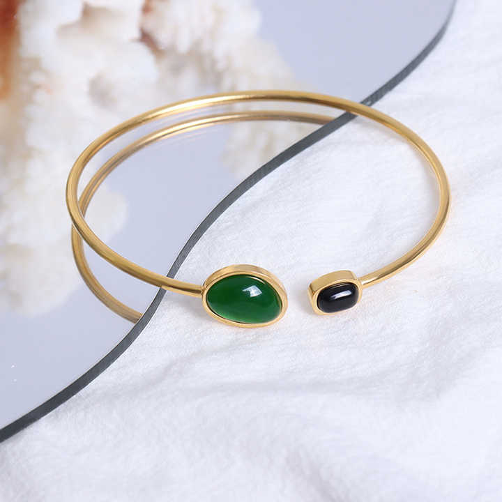 Agate Stone Cuff Bangle Bracelet - view 6