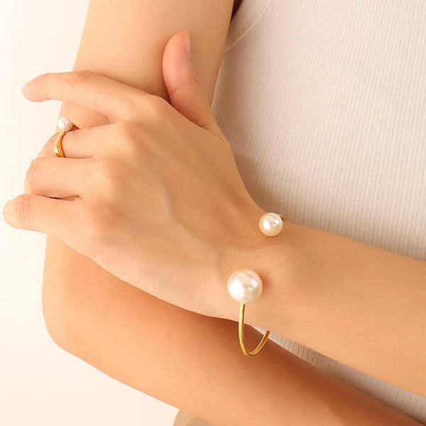 Pearl Cuff Bangle Bracelet - Image 1