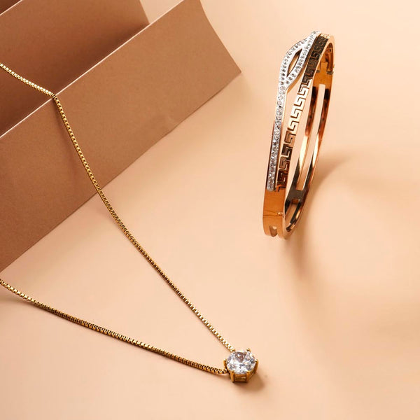 Multi Stone Q Clasp Bracelet & Round Solitaire Necklace Combo Set