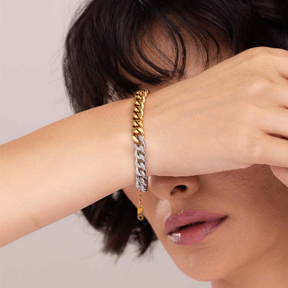 Bi-metal Cuban Chain Bracelet - view 3