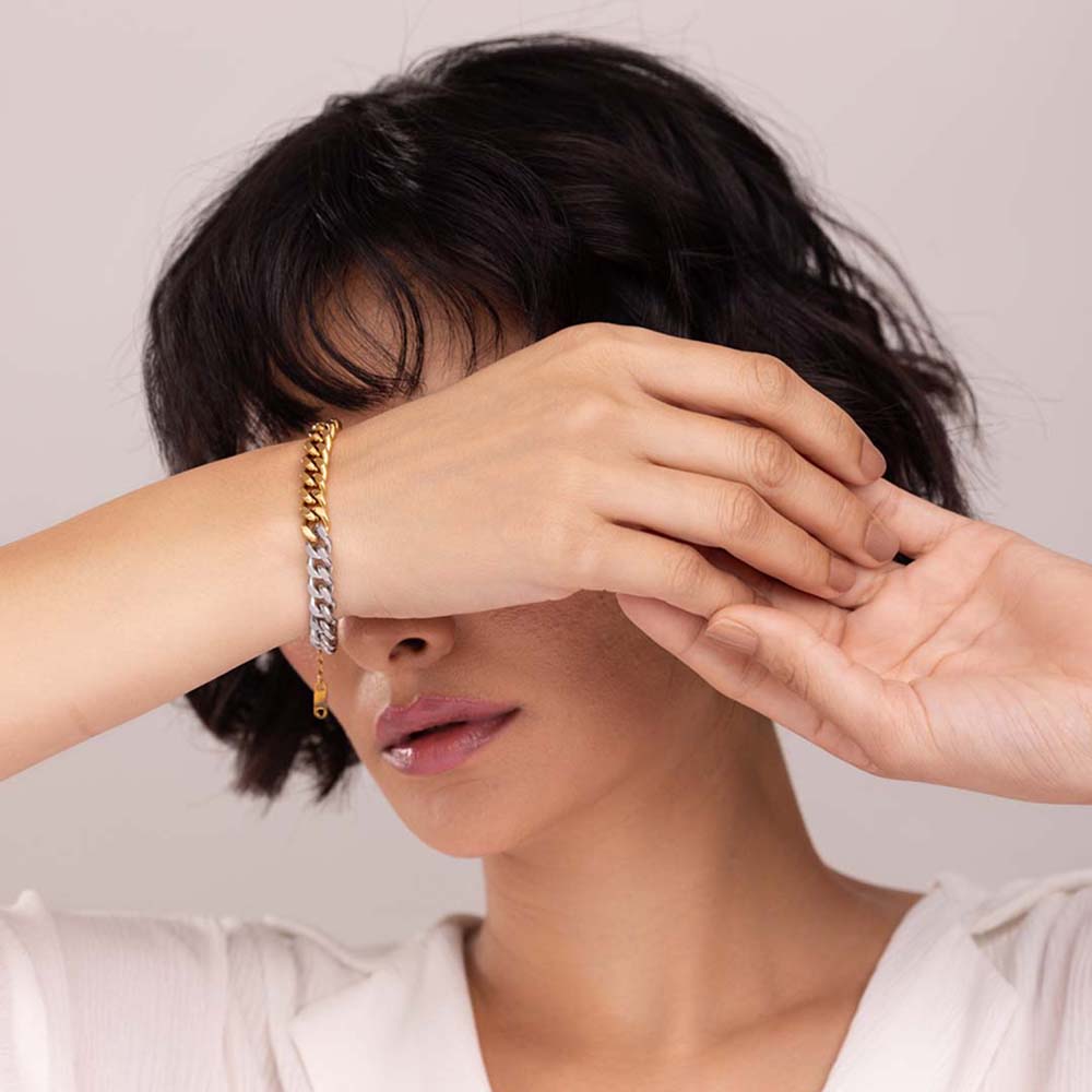 Bi-metal Cuban Chain Bracelet - view 2