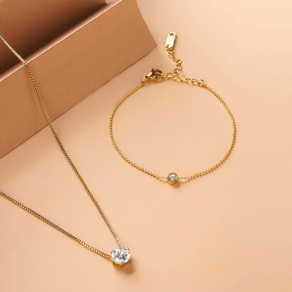 Solitary Spark Bracelet & Round Solitaire Necklace Combo Set - Image 1