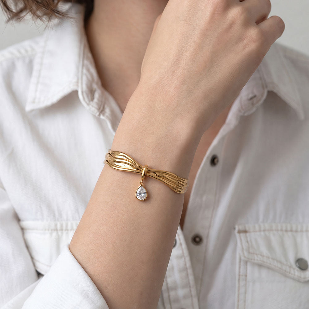 Ethereal Crystal Teardrop Cuff Bracelet
