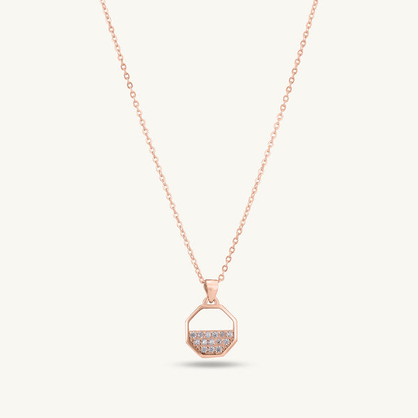 Zircon-Studded Octagon Necklace | Rose Gold