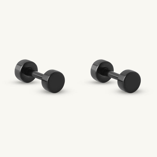 Glossy Black Dumbbell Studs