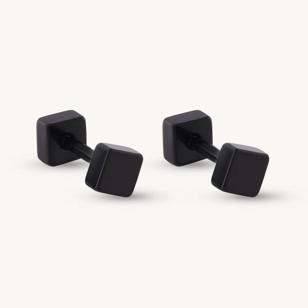 Glossy Black Square Dumbbell Studs
