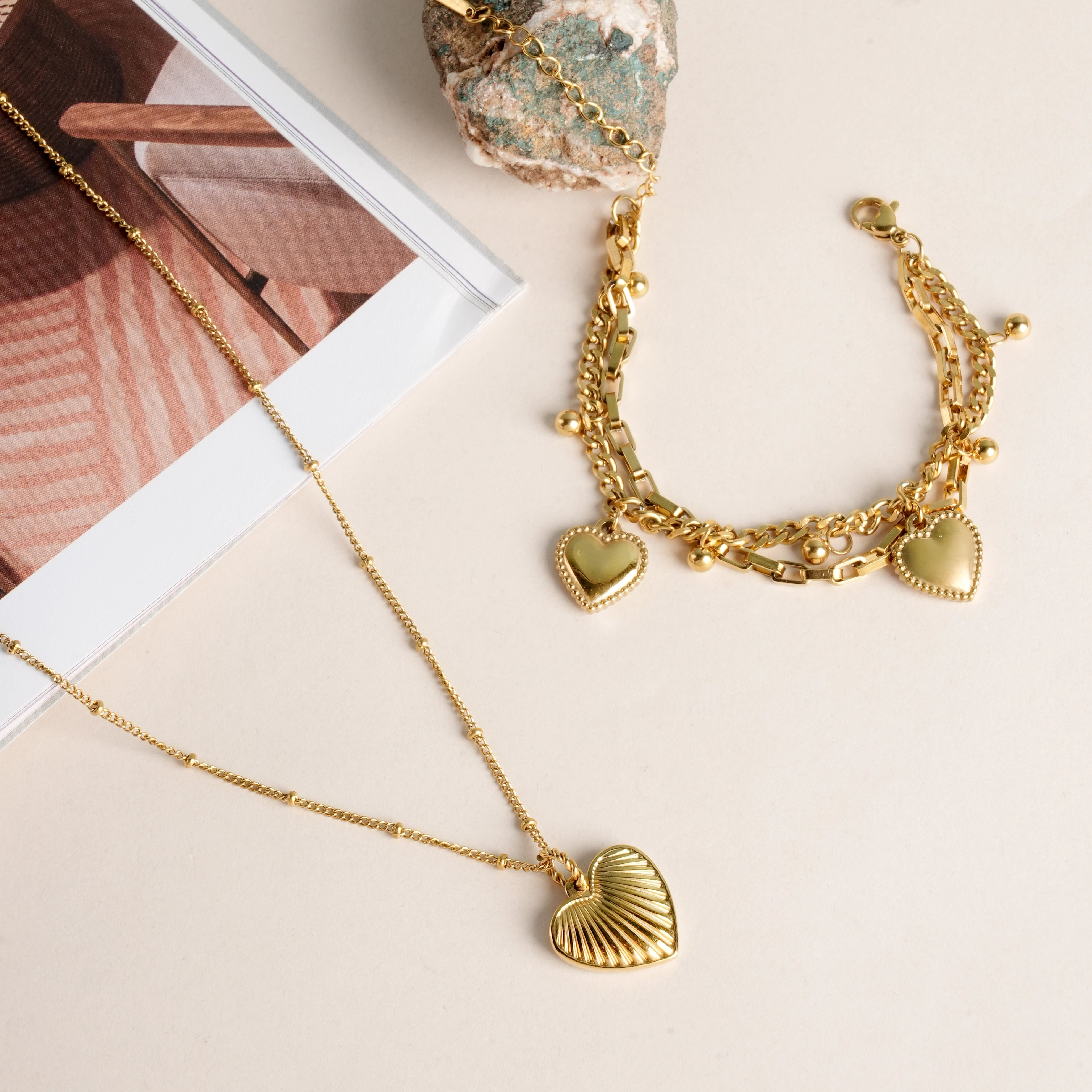 Hearts All Over Bracelet & Heart Rays Necklace Jewellery Set - view 2