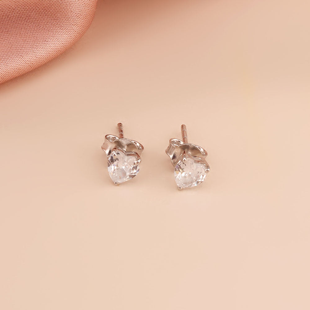 Heart-Shaped Diamond 925 Sterling Silver Studs - view 6