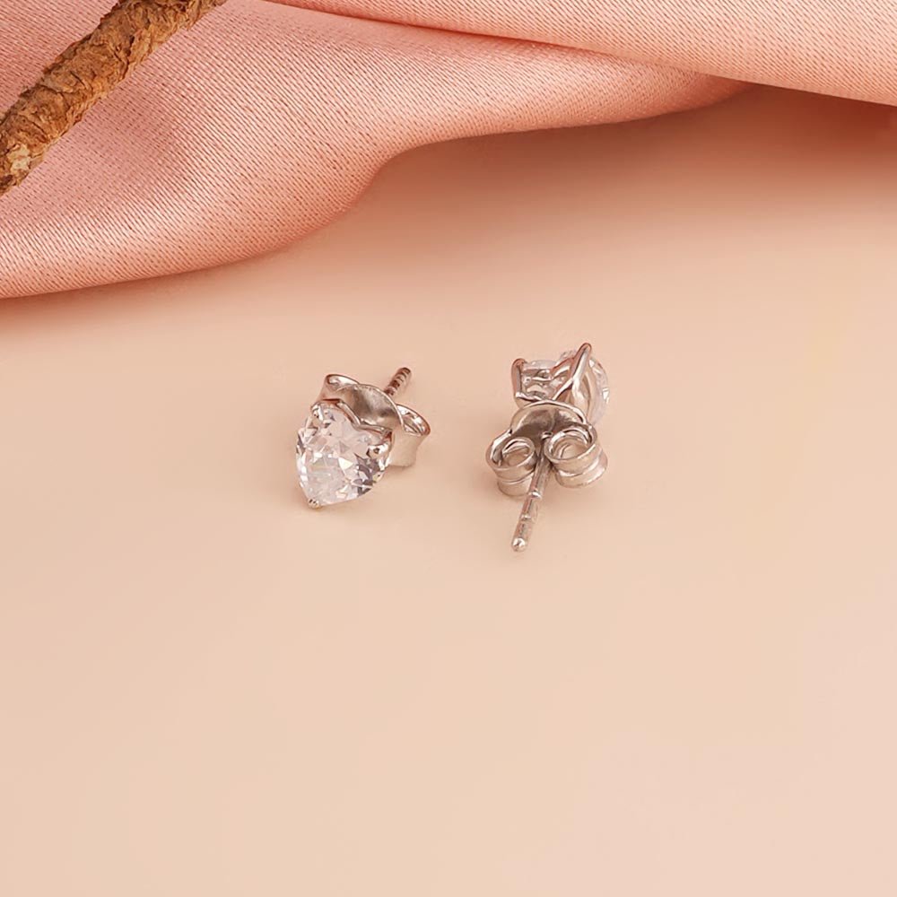 Heart-Shaped Diamond 925 Sterling Silver Studs - view 5