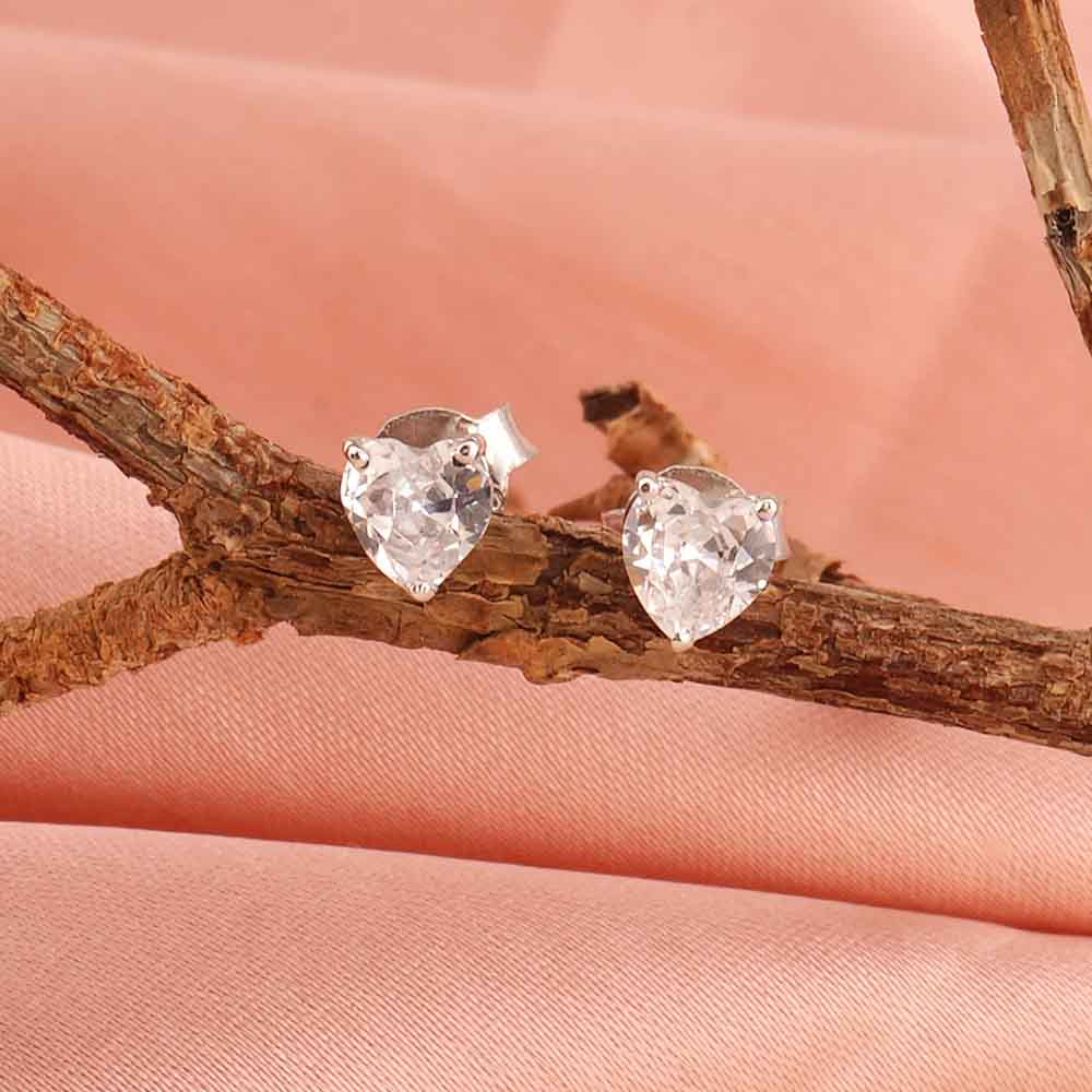 Heart-Shaped Diamond 925 Sterling Silver Studs - view 4