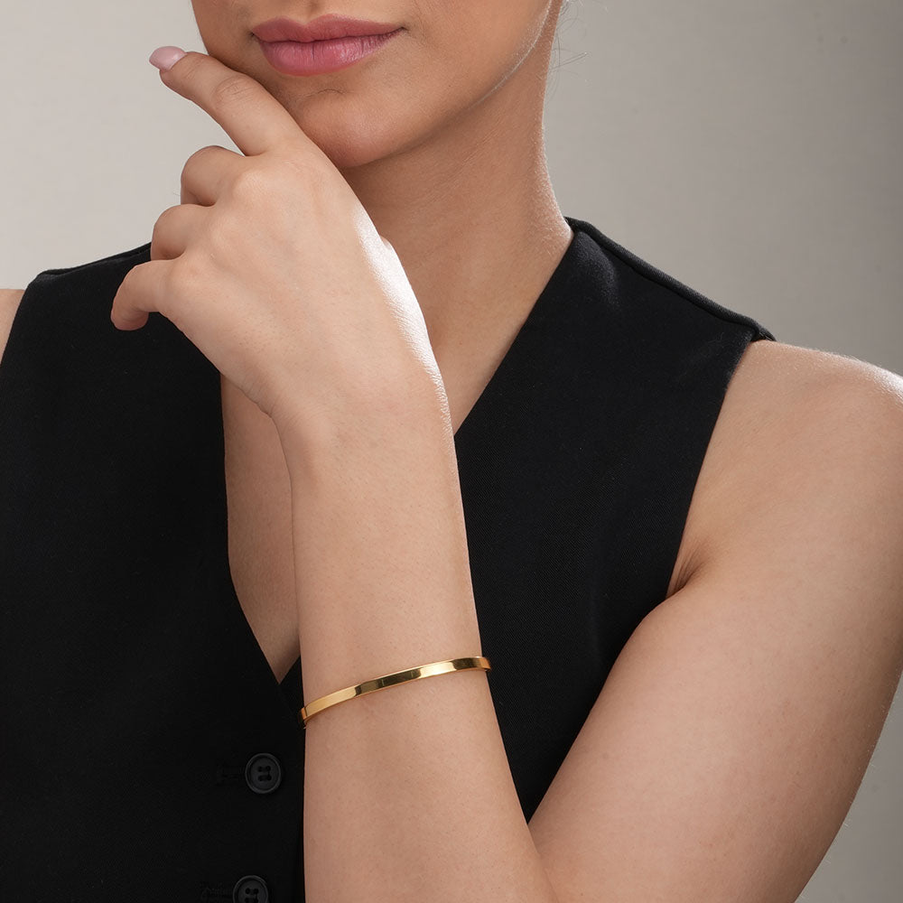 Gold Teardrop Necklace & Plain Stackable Bangle Bracelet |4MM Combo Set - view 6