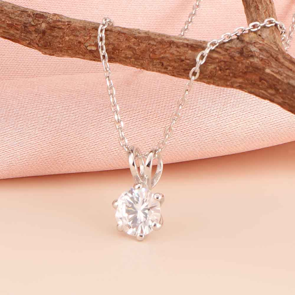 Six-Prong Classic Diamond 925 Sterling Silver Necklace - view 4
