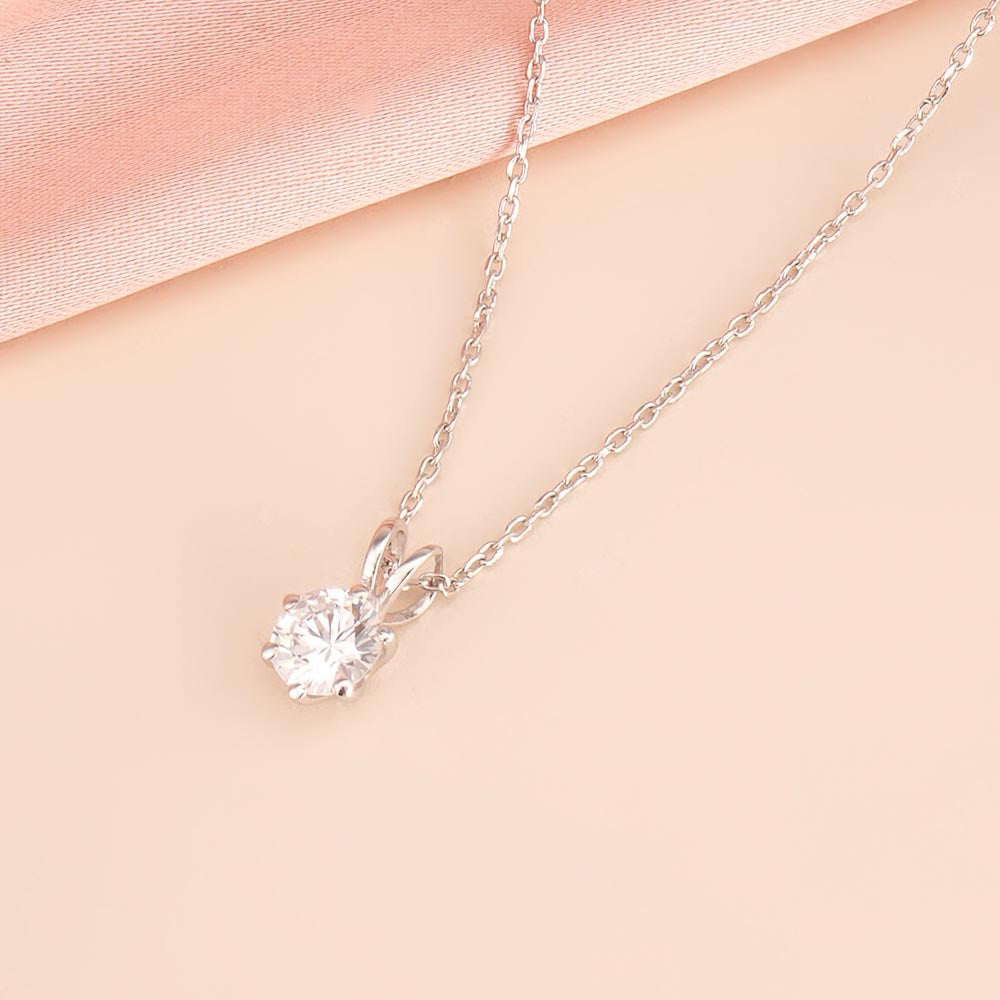 Six-Prong Classic Diamond 925 Sterling Silver Necklace - view 5