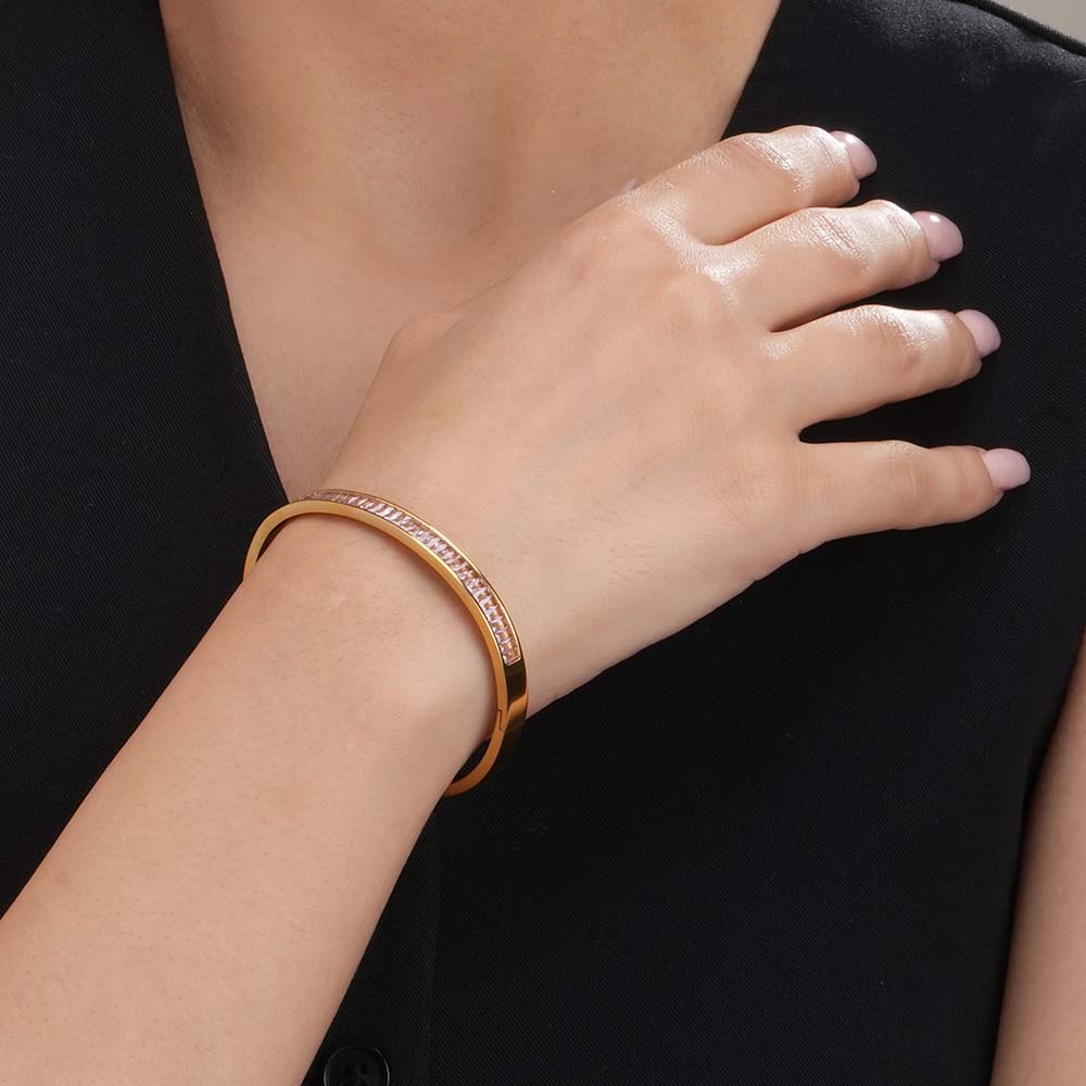 Red Emerald Heart Pendant Necklace & Pink Enchantment Bangle Bracelet Combo Set - view 6