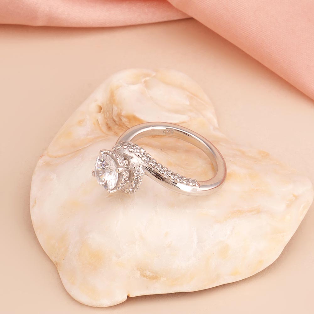 Cushion-Cut Halo 925 Sterling Silver Ring - view 5