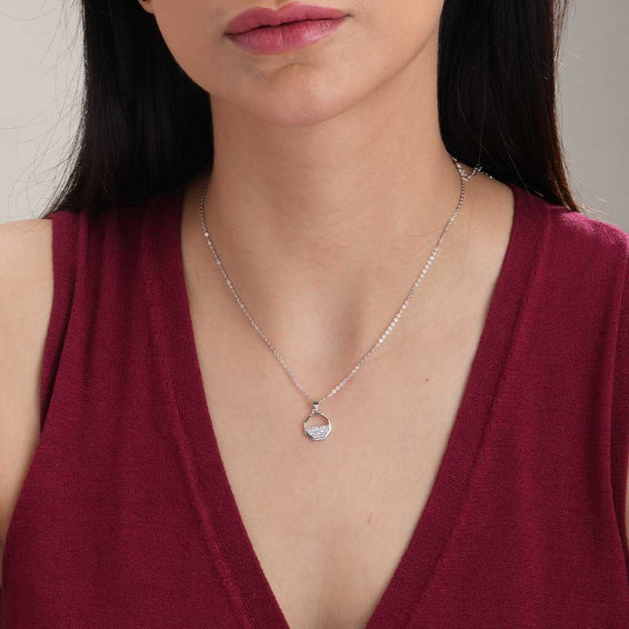 Zircon-Studded Octagon Necklace | Silver