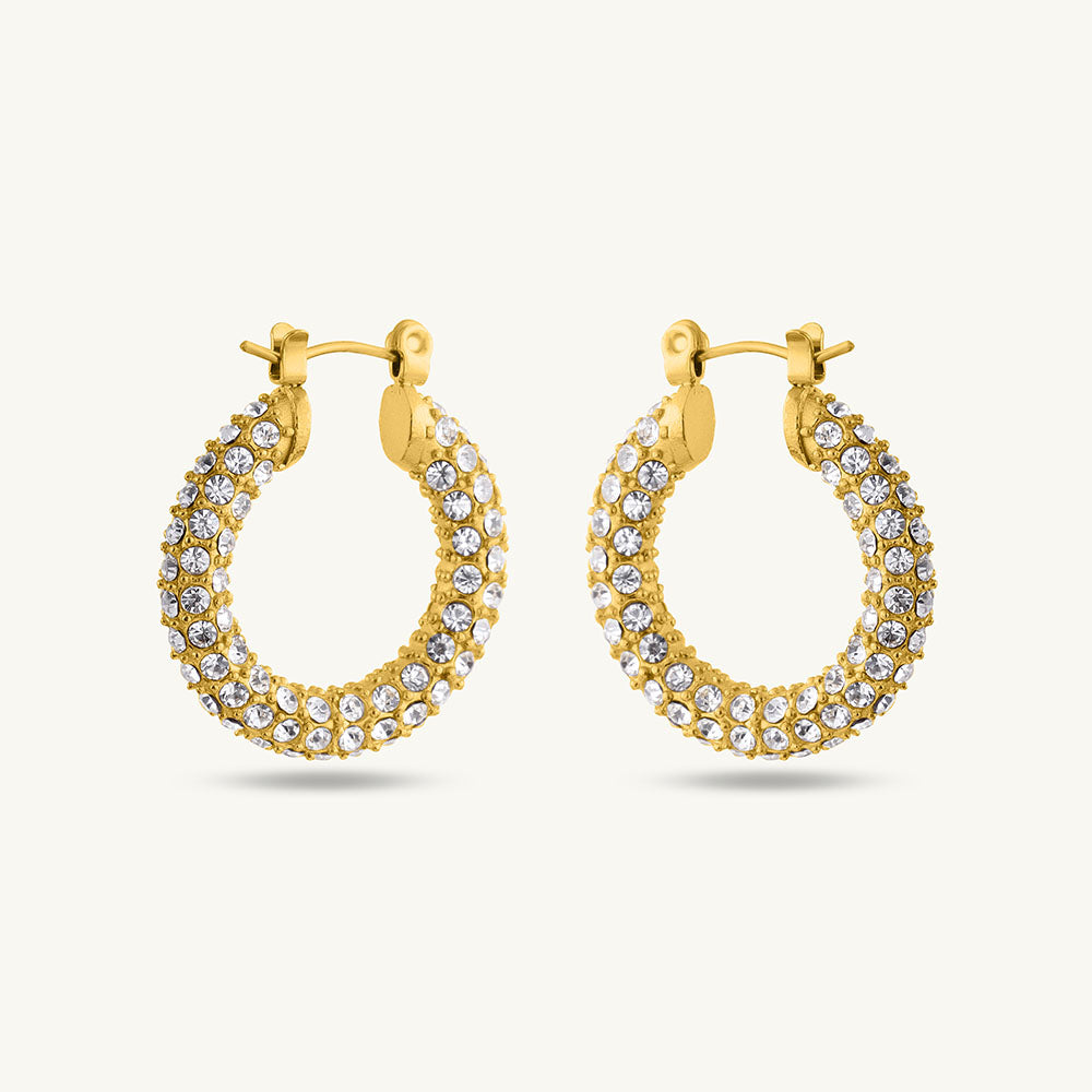 Gilded Rings Layered Necklace & Diamond Studded Hoop Earrings Combo Set - view 4