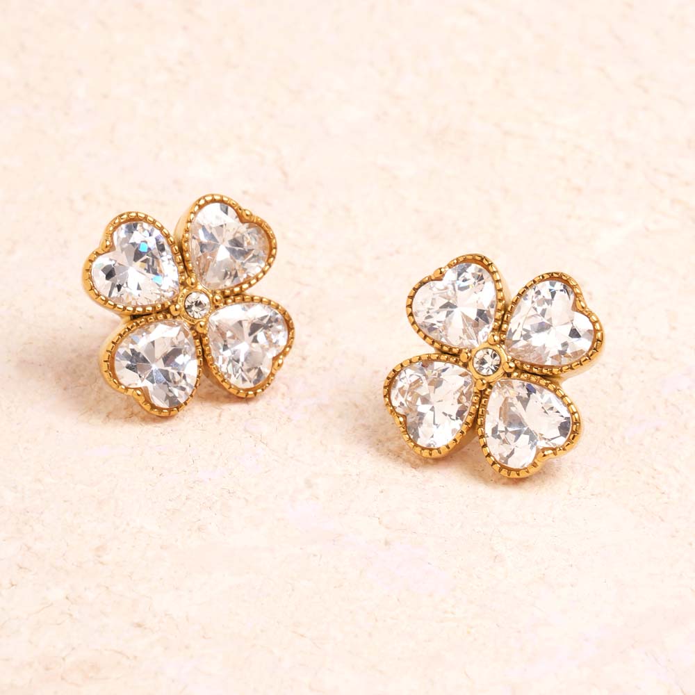 Dazzling Floral CZ Stud Earrings - view 3