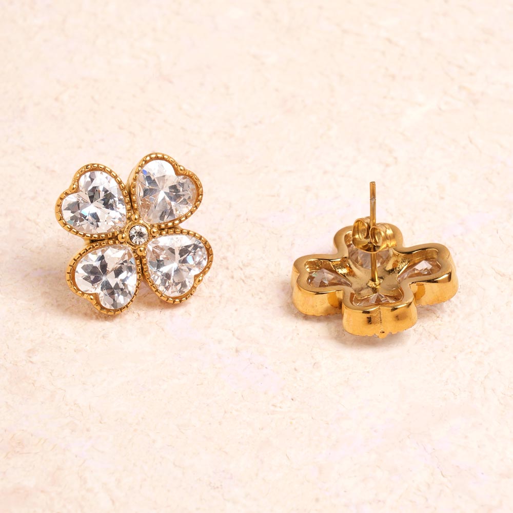 Dazzling Floral CZ Stud Earrings - view 4