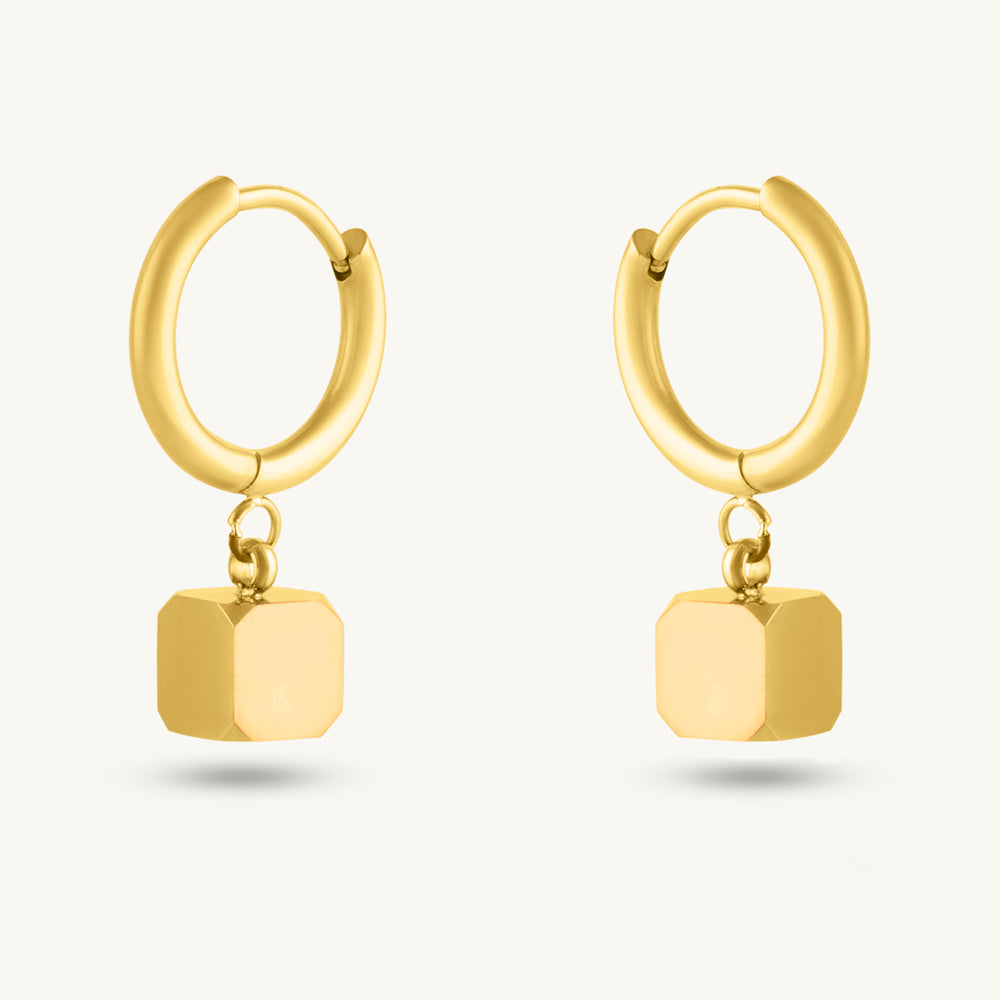 Golden Padlock Charm Drop Hoops