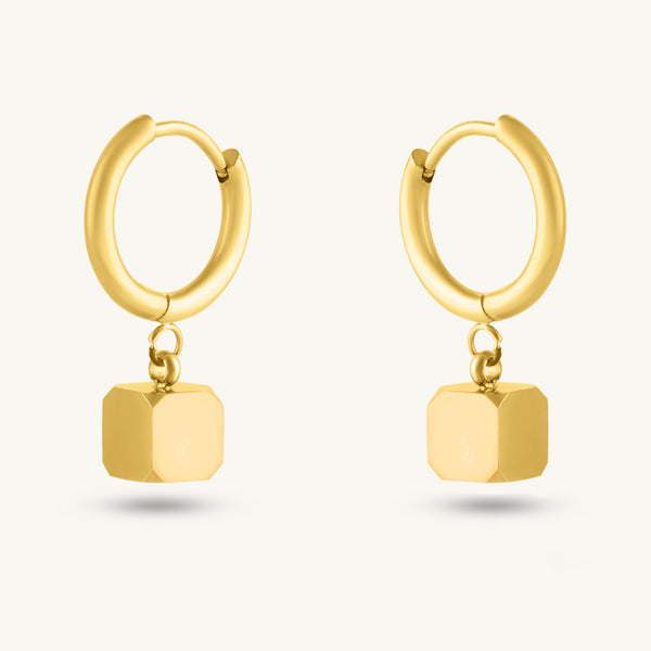 Golden Padlock Charm Hoops