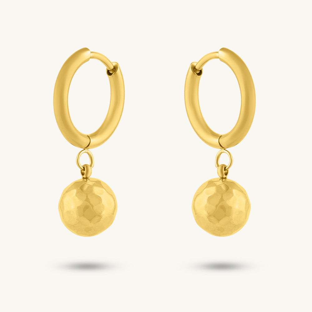 Golden Sphere Drop Hoop Earrings