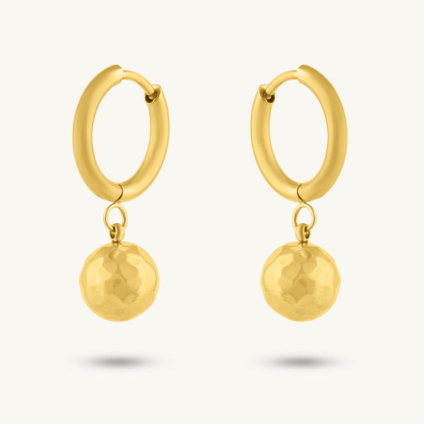 Golden Sphere Drop Hoop Earrings