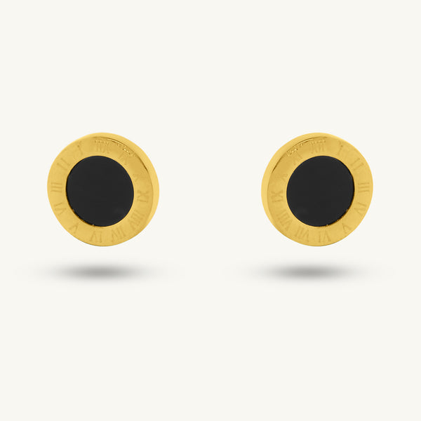 Onyx Radiance Gold Stud Earrings