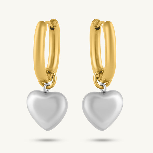 Dual Tone Heart Charm Hoops