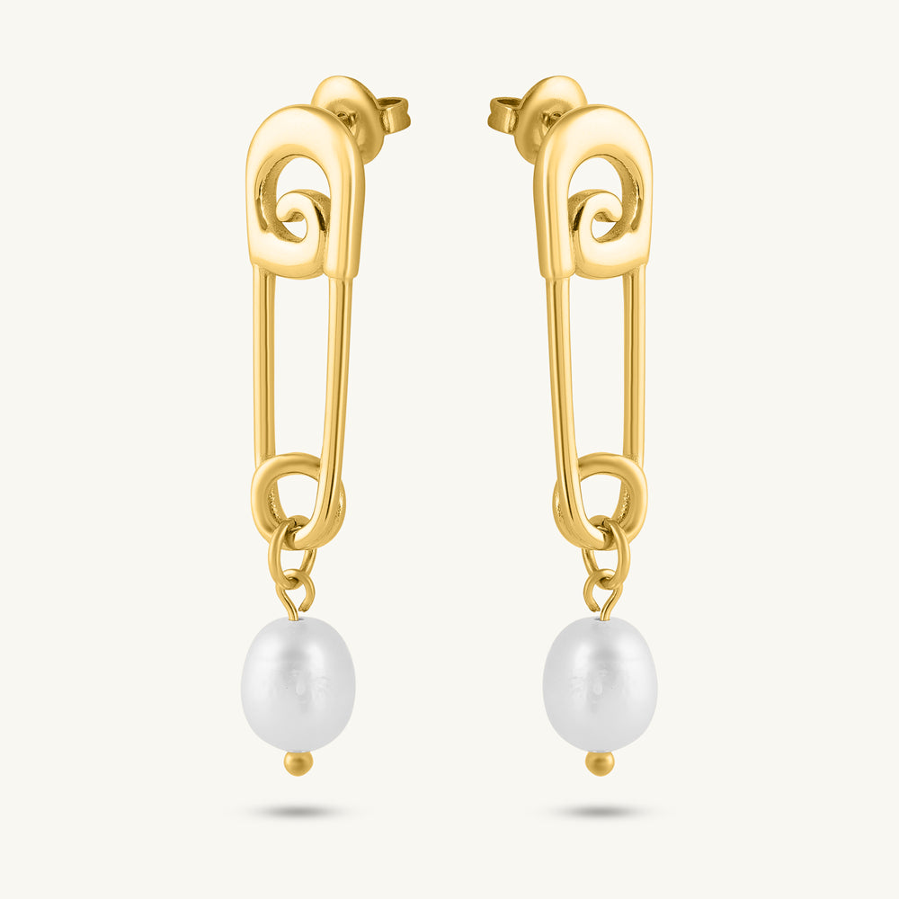 Golden Swirl Safety Pin Drop Earrings