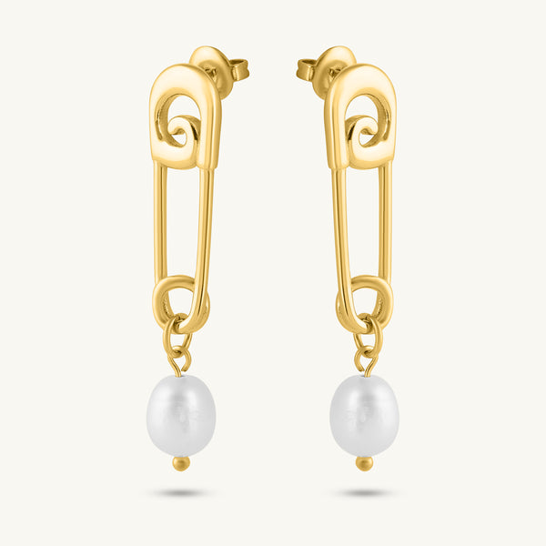 Golden Swirl Safety Pin Drop Earrings