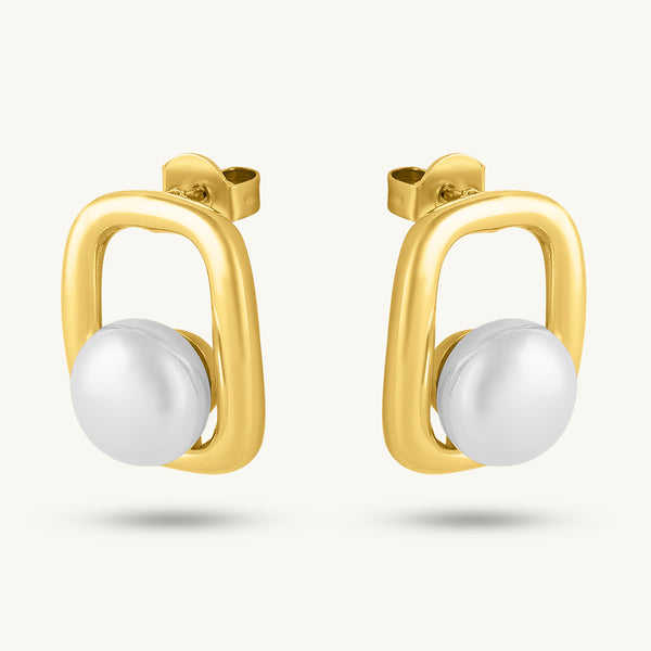 Golden Cage Pearl Earrings